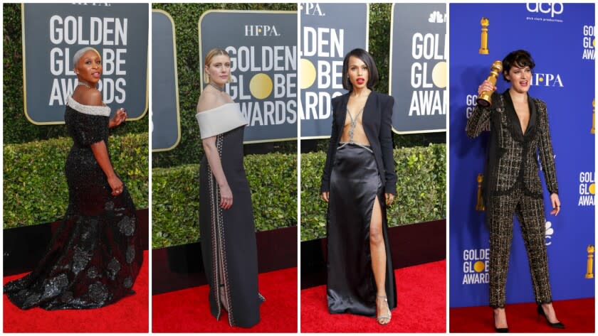 Black and white tuxedo-inspired looks at the 2020 Golden Globes