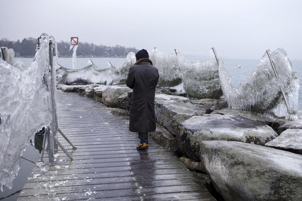 Icy weather near lake of Geneva