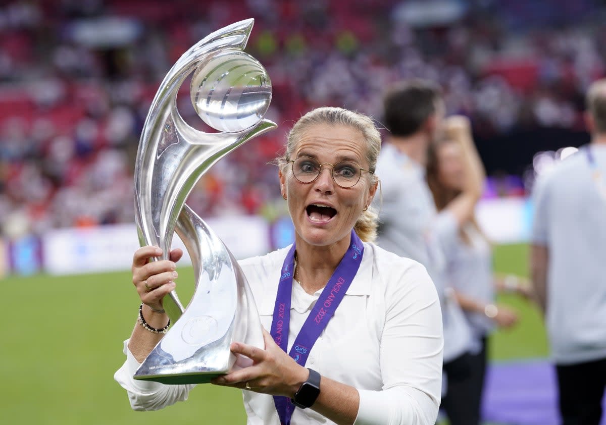 England head coach Sarina Wiegman celebrates victory (Danny Lawson/PA). (PA Wire)