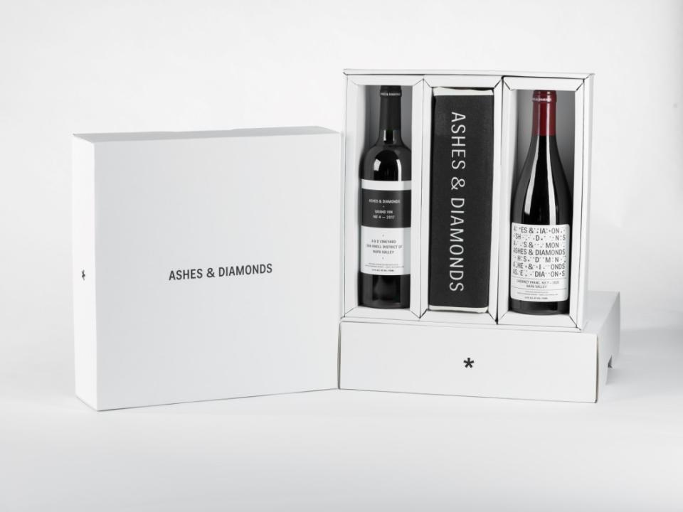 <p>Courtesy of Ashes & Diamonds | Photo by MIke Battey</p><p>This holiday season, Ashes & Diamonds, the Napa winery from proprietor Kashy Khaledi with winemakers Steve Matthiasson and Diana Snowden Seysess, launches a special collection of wine boxes ideal for gifting.</p><p>The 'Estate Essentials' gift collection includes the following selections, packed in the gorgeous A&D gift box:</p><p>2018 Grand Vin<br>A&D Tote Bag<br>2020 Cabernet Franc</p><p><a href="https://ashesdiamonds.com/shop/the-ad-estate-essentials" rel="nofollow noopener" target="_blank" data-ylk="slk:Click here to purchase;elm:context_link;itc:0;sec:content-canvas" class="link ">Click here to purchase</a></p>