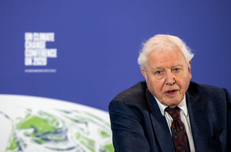 FILE PHOTO: David Attenborough speaks during a conference about the UK-hosted COP26 UN Climate Summit, at the Science Museum in London