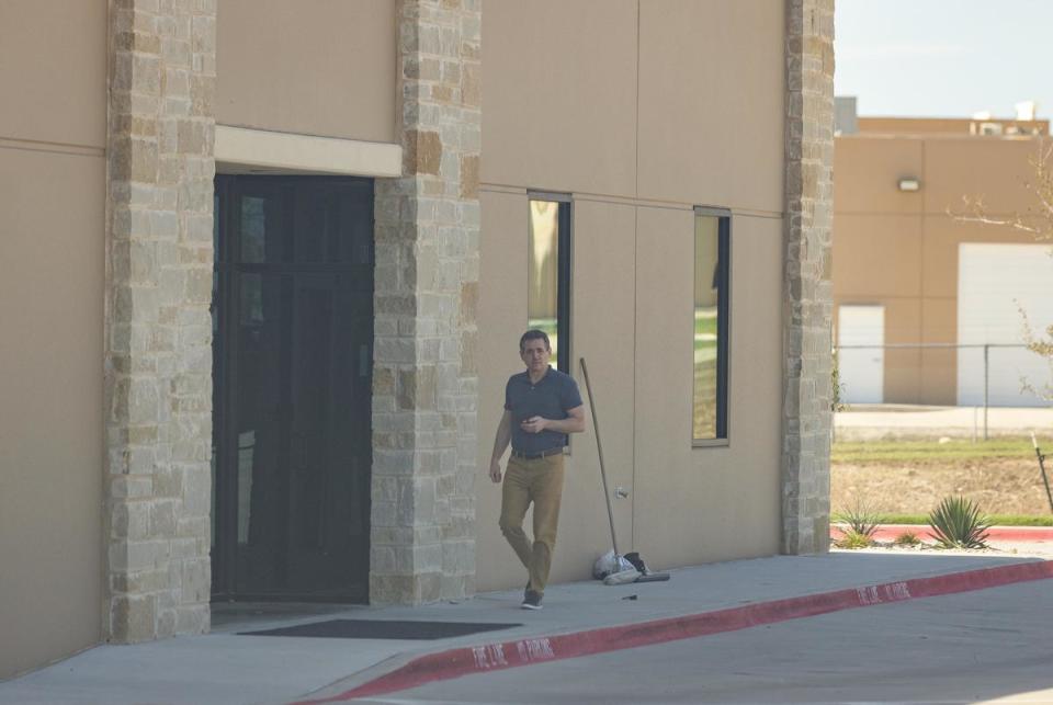 Texas Republican Party Chairman Matt Rinaldi is seen entering the offices of Pale Horse Strategies in Fort Worth, Texas on Oct. 6, 2023.