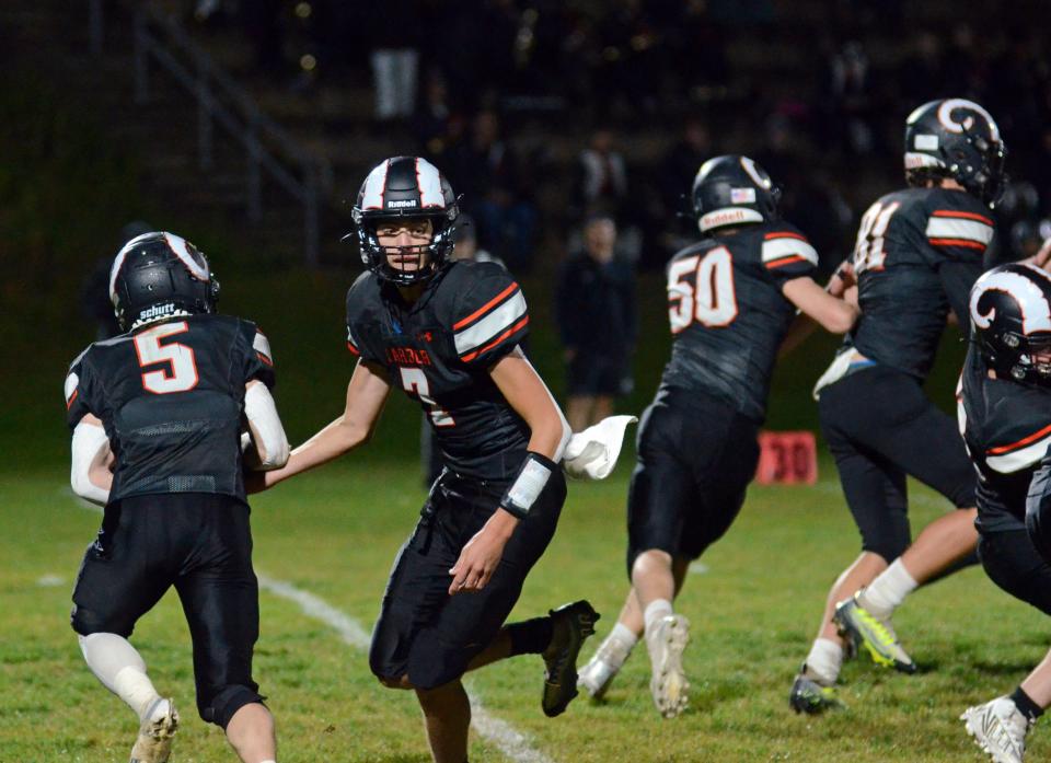 Harbor Springs senior players Jackson Mesner (7), Joe Ruthig (5), Vinnie Dougovito (50) and others played their final game as Rams, with a forfeit heading into Week 9.