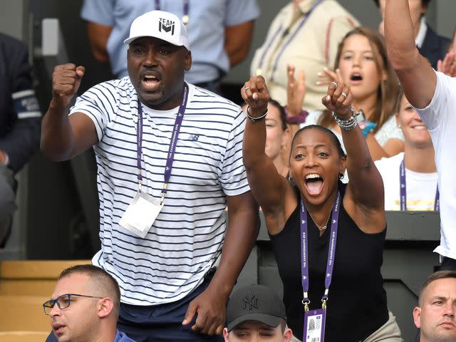 <p>Karwai Tang/Getty</p> Coco Gauff's parents, Corey and Candi Gauff on day five of the 2019 Wimbledon Tennis Championships