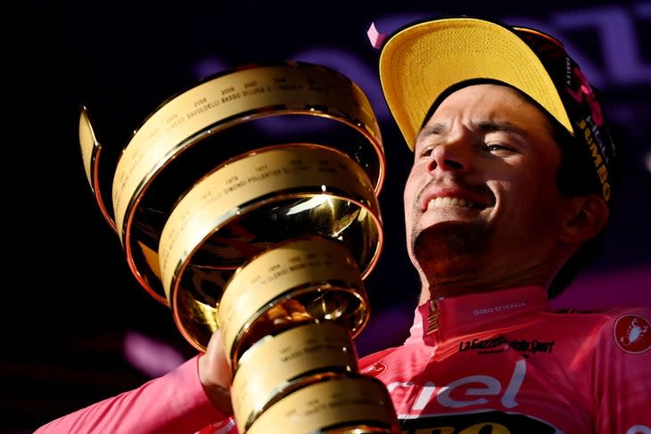 <span class="article__caption">Roglic celebrates the Giro.</span> (Photo: Tim de Waele/Getty Images)