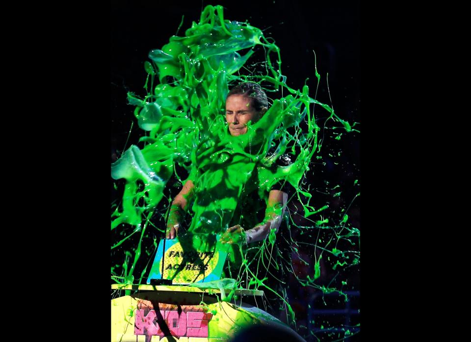 Supermodel Heidi Klum gets slimed onstage during Nickelodeon's 24th Annual Kids' Choice Awards at Galen Center on April 2, 2011 in Los Angeles, California.  (Christopher Polk, KCA2011 / Getty Images)