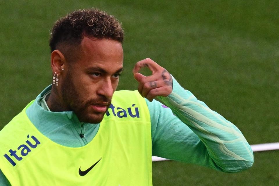 Neymar during training at the Continassa training ground in Turin (AFP via Getty Images)