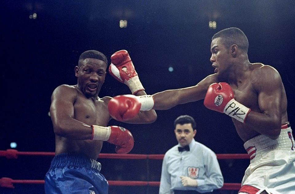 20 Feb 1999: Felix Trinidad throws a left punch during the fight against Pernell Whitaker at Madison Square Garden in New York, New York. Trinidad won by a decision in the 12th round. Mandatory Credit: Al Bello /Allsport