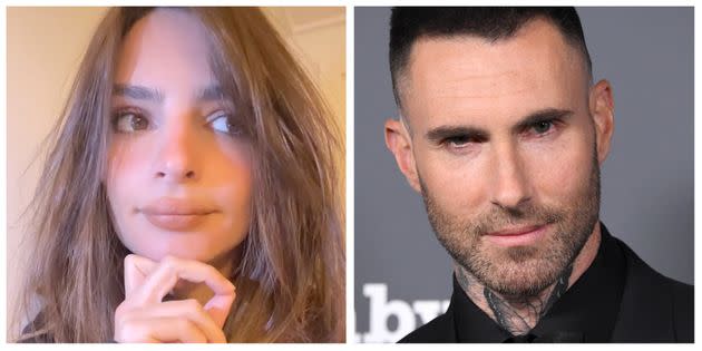 Emily Ratajkowski and Adam Levine. (Photo: Screenshot @emrata via TikTok/Steve Granitz via Getty Images)