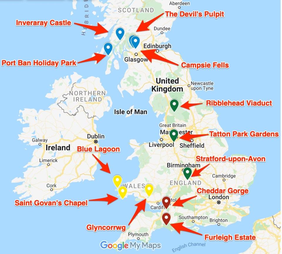 A map showing where our favorite hidden gems are located across the UK.