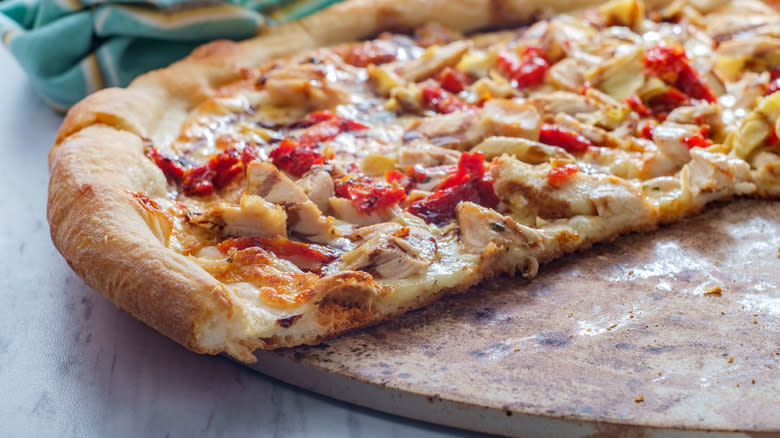 pizza on baking stone