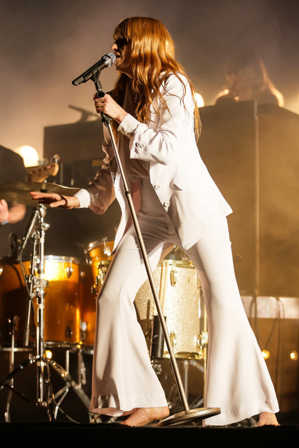 Florence Welch in a chic white suit at Coachella in April, 2015. 
