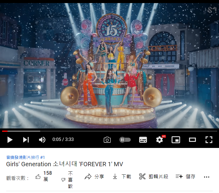 《FOREVER 1》MV上架沒多久後，就有日本粉絲發現布景的15週年字樣與設計和東京迪士尼海洋樂園15週年相似度極高。（翻攝自YouTube畫面）
