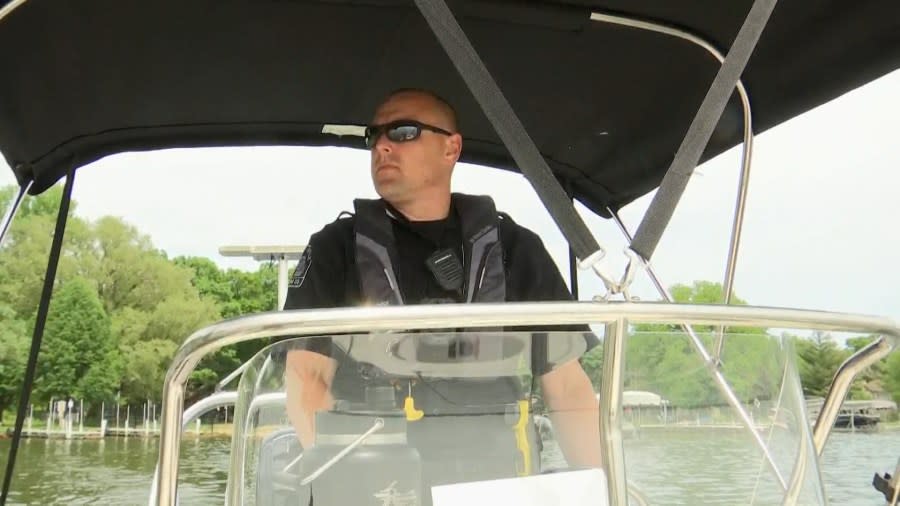Sgt. Jeremy Doerr with the Ingham County Sheriff’s Office goes on patrol on Lake Lansing. (WLNS)