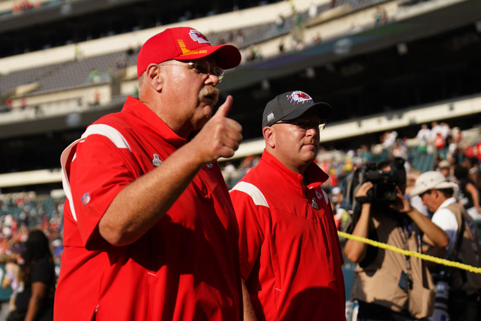 Kansas City Chiefs head coach Andy Reid reacts after an NFL football game against the Philadelphia Eagles on Sunday, Oct. 3, 2021, in Philadelphia. (AP Photo/Matt Rourke)