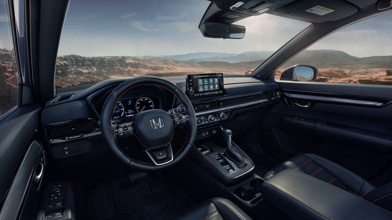 A photo of the interior on a Honda CR-V Hybrid SUV. 