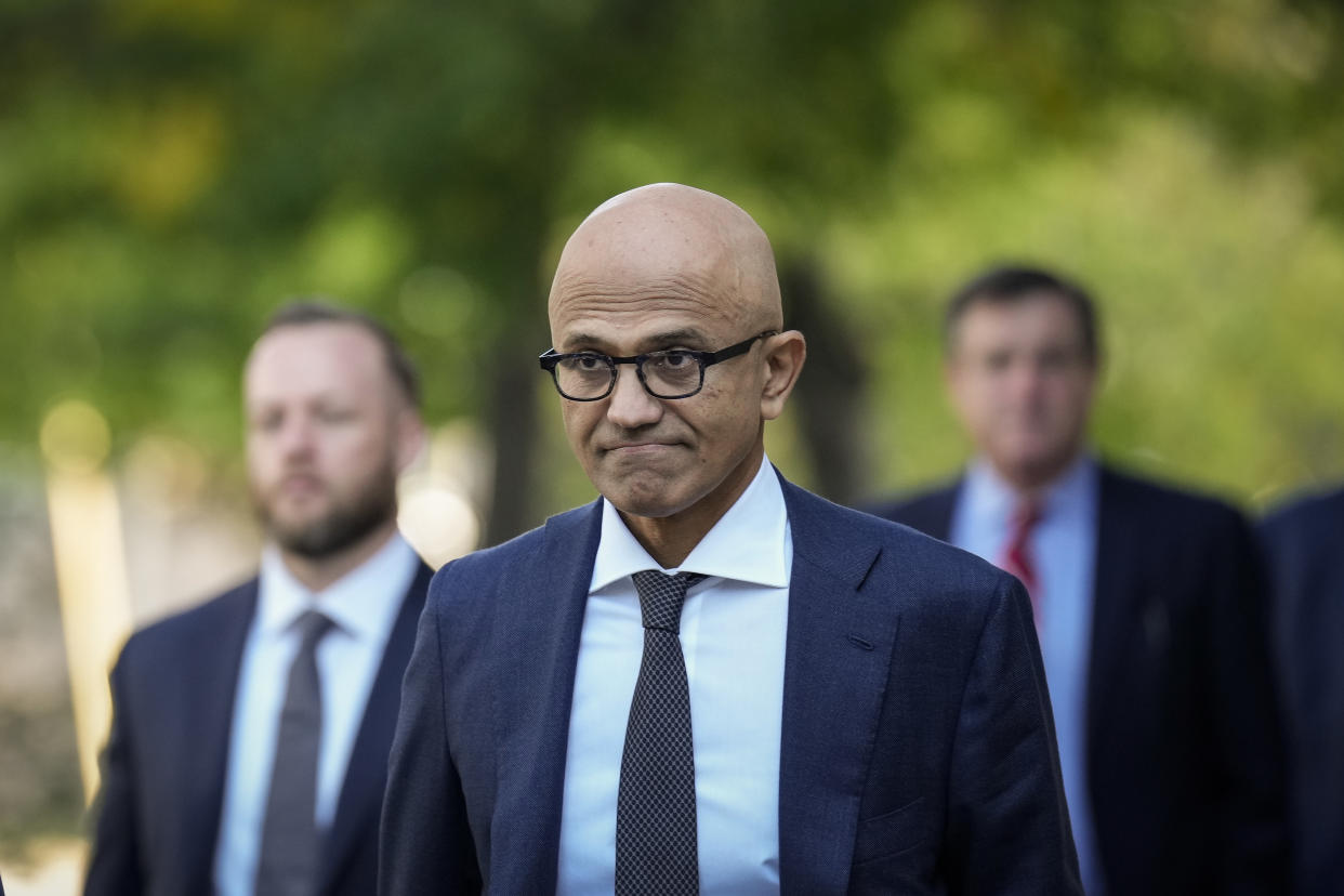 WASHINGTON, DC - OCTOBER 2: Microsoft CEO Satya Nadella arrives at federal court on October 2, 2023 in Washington, DC. Nadella is testifying in the antitrust trial to determine if Alphabet Inc.'s Google maintains a monopoly in the online search business, which is expected to last into November. (Photo by Drew Angerer/Getty Images)