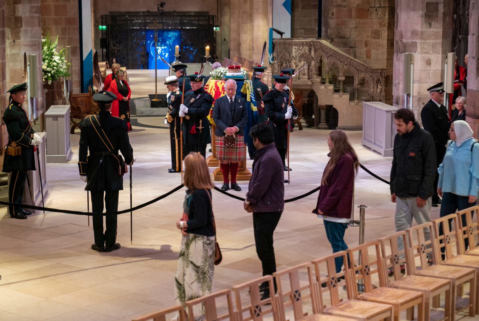 King Charles III, Prince Edward, Princess Anne, and Prince Andrew hold a vigil at St Giles' Cathedral