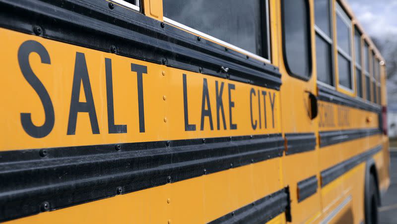 A school bus is parked outside of the Salt Lake City School District’s Pupil Transportation building in Salt Lake City on Feb. 11, 2021.