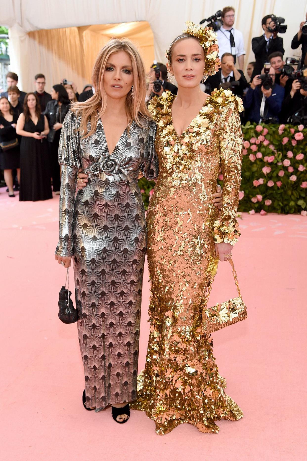 Sienna Miller and Emily Blunt attend The 2019 Met Gala Celebrating Camp: Notes on Fashion at Metropolitan Museum of Art on May 06, 2019 in New York City.