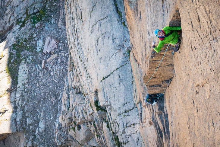 Amity Warme climbs on the Diamond, in Colorado.