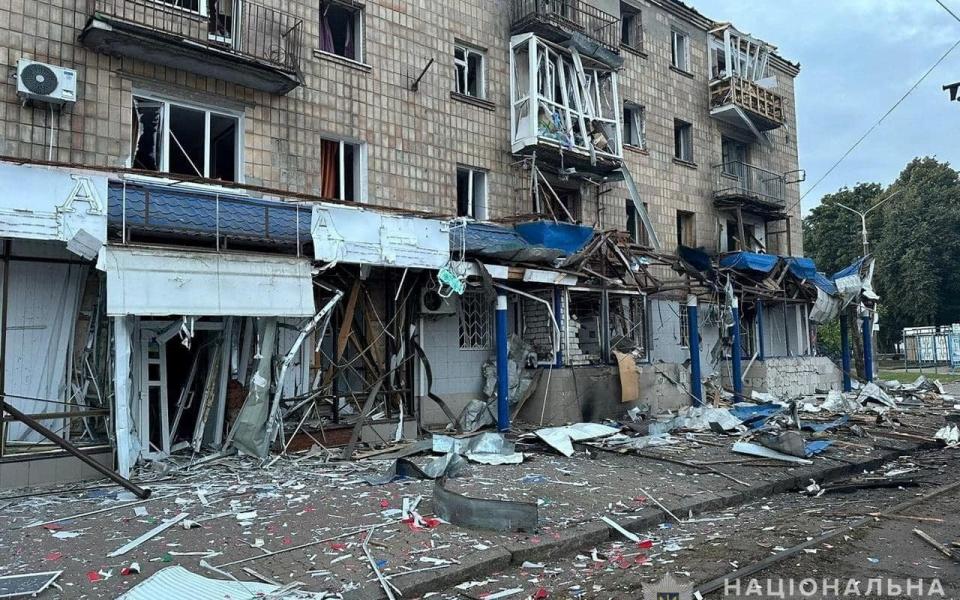 A view shows a residential building damaged during a Russian drone strike, amid Russia's attack on Ukraine