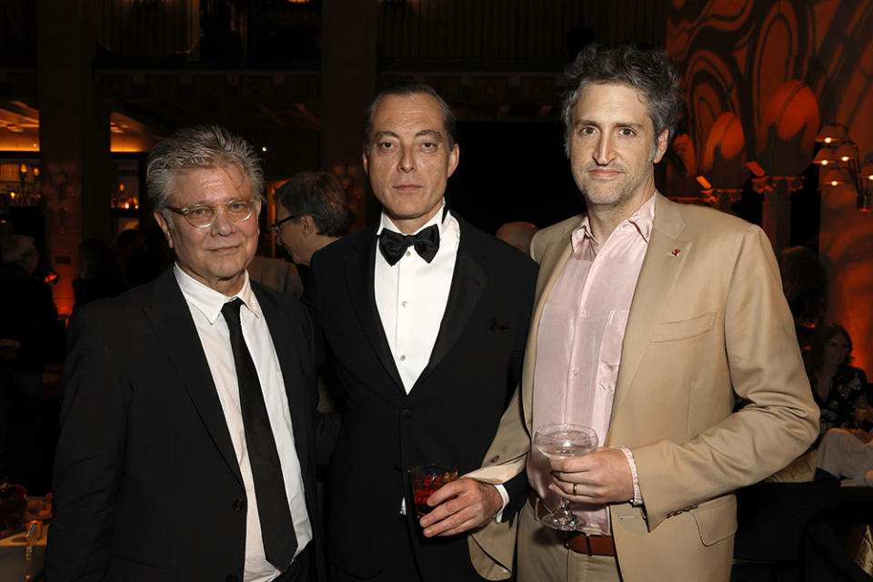 (L-R) Steven Zaillian, Maurizio Lombardi, Garrett Basch attend the Los Angeles Premiere of Netflix's "Ripley" after party at The Hollywood Roosevelt on April 03, 2024 in Los Angeles, California.
