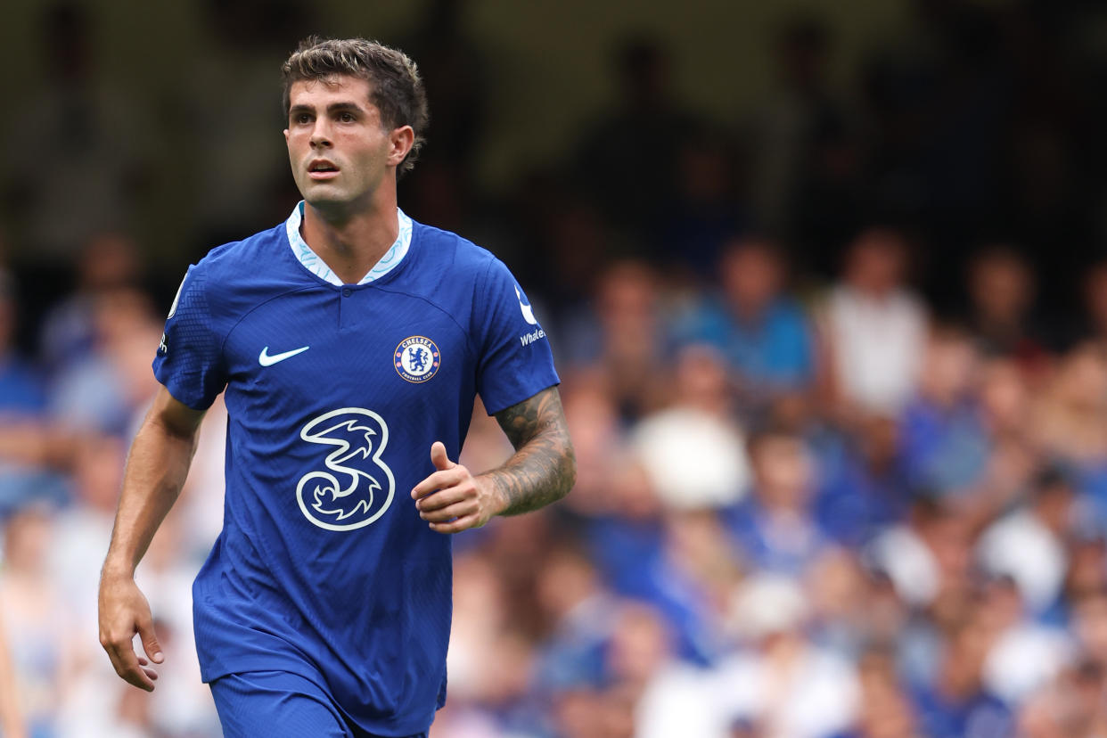 LONDON, ENGLAND - AUGUST 14: Christian Pulisic of Chelsea  during the Premier League match between Chelsea FC and Tottenham Hotspur at Stamford Bridge on August 14, 2022 in London, United Kingdom. (Photo by Matthew Ashton - AMA/Getty Images)
