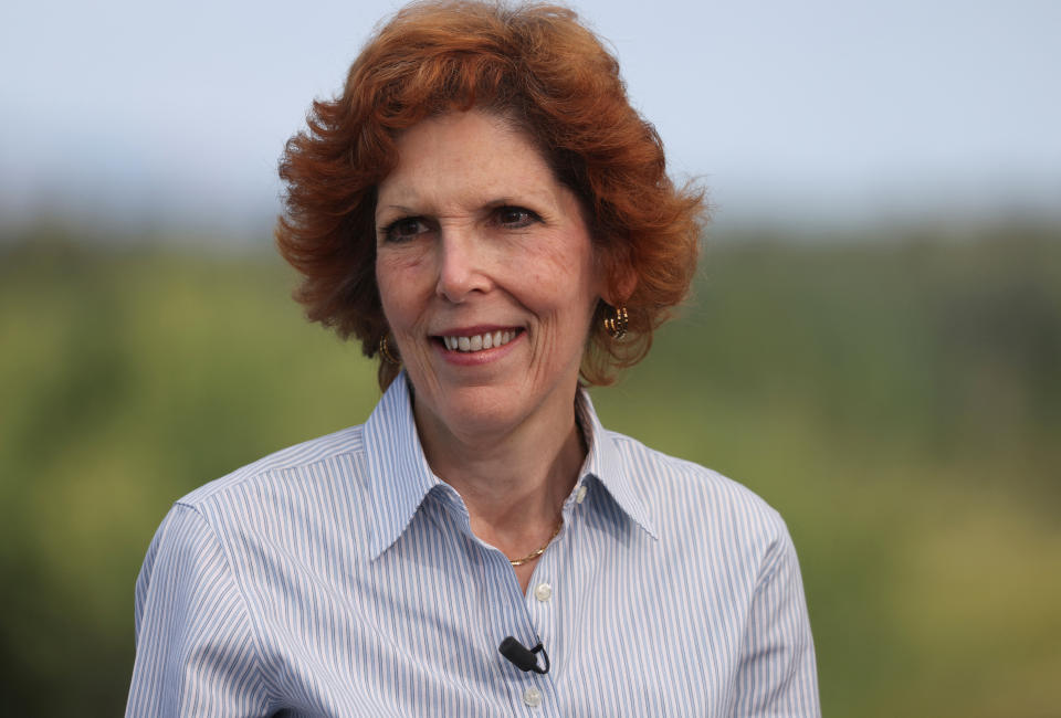 Loretta J. Mester, president and CEO of the Federal Reserve Bank of Cleveland, looks on at Teton National Park where financial leaders from around the world gathered for the Jackson Hole Economic Symposium outside Jackson, Wyoming, U.S., August 26, 2022. REUTERS/Jim Urquhart