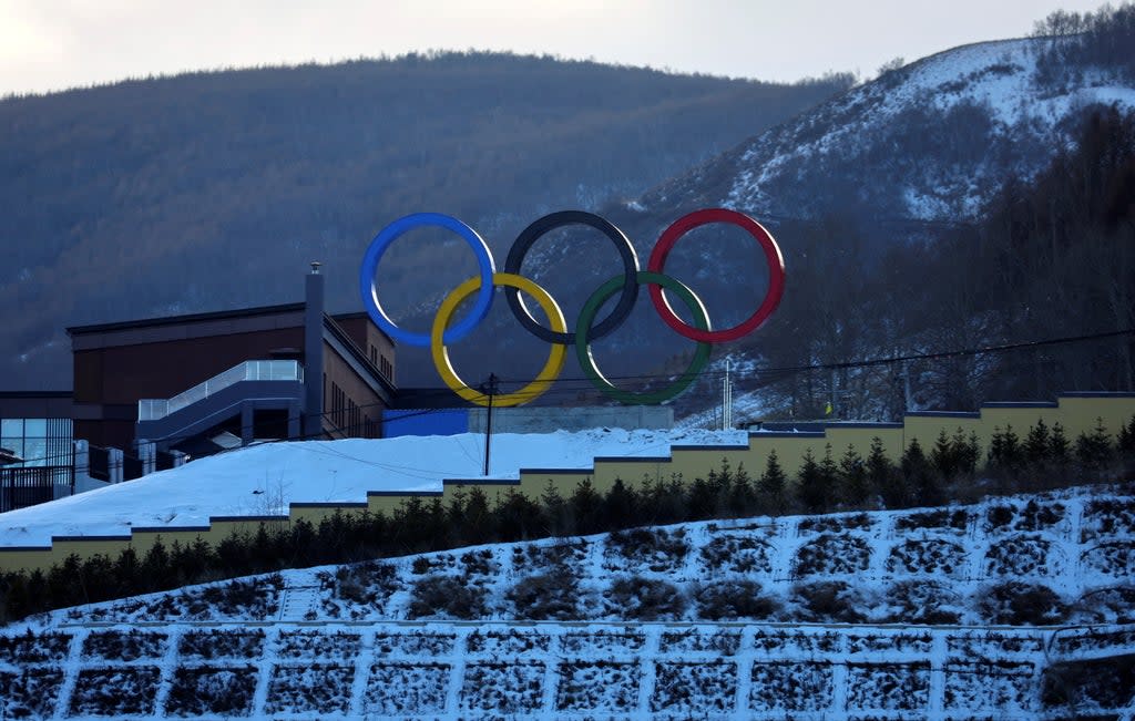 The Olympic rings at the Zhangjiakou ski zone in China. It’s not the first time that fake snow has been deployed at the Winter Olympics - but it is the first time that the games will be run entirely on artificial powder (REUTERS)