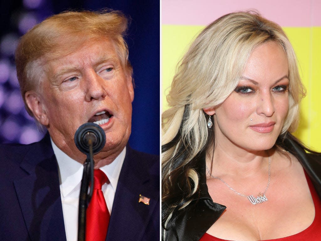 A composite image of Donald Trump and Stormy Daniels.
