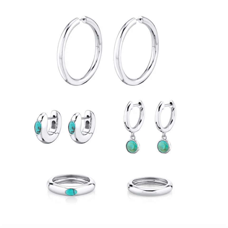 Turquoise and Sterling Silver Wide Hoop and Band Set