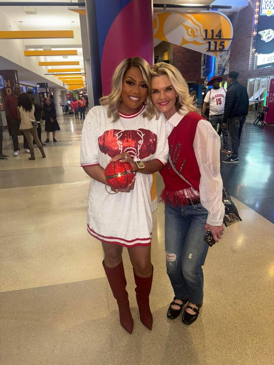 Lameka Sears (left), the mom of Alabama basketball's Mark Sears with a friend at the SEC Tournament in Nashville in March 2024.