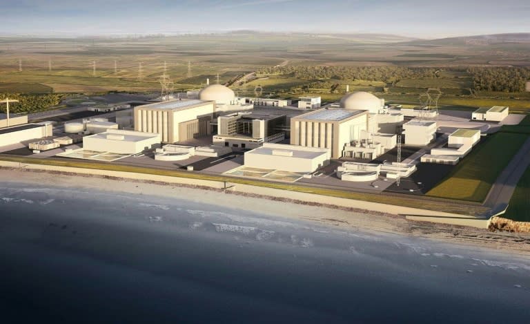 A computer generated image shows EDF's two proposed nuclear reactors at the Hinkley Point power plant in southwest England