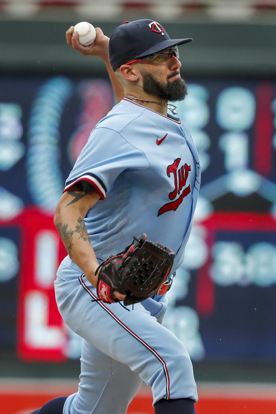 Minnesota Twins starting pitcher Delvin Smeltzer throws to the Baltimore Orioles in the third inning of a baseball game, Sunday, July 3, 2022, in Minneapolis. (AP Photo/Bruce Kluckhohn)