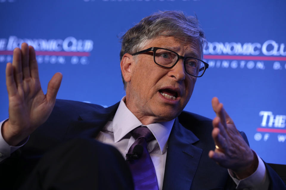 WASHINGTON, DC - JUNE 24:  Microsoft principle founder Bill Gates participates in a discussion during a luncheon of the Economic Club of Washington June 24, 2019 in Washington, DC. Gates discussed various topics including climate change.  (Photo by Alex Wong/Getty Images)