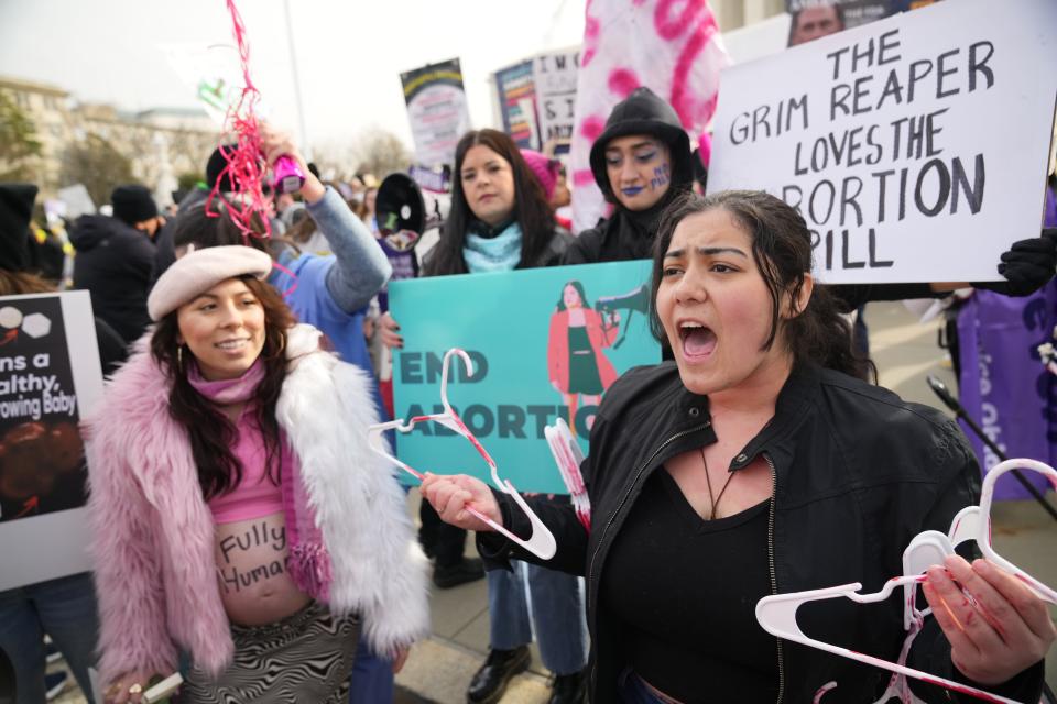 Protestors gather outside The Supreme Court on March 26, 2024, as the court hears oral arguments over access to mifepristone, a drug used in medication abortions. Mifepristone accounts for over half of all abortions performed in the United States.