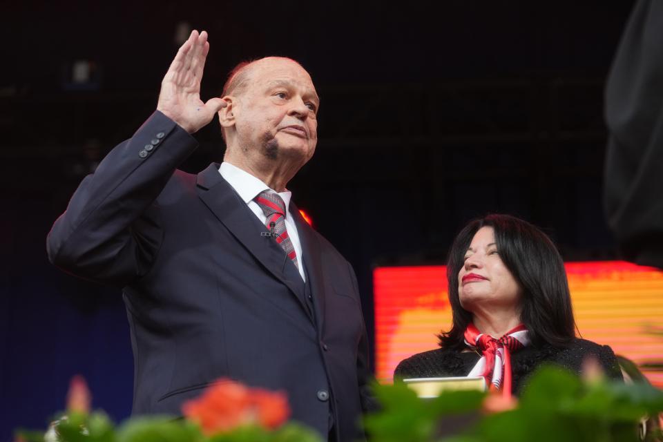 Arizona State Superintendent of Public Instruction Tom Horne is sworn in during his ceremonial inauguration at the Arizona State Capitol in Phoenix on Thursday, Jan. 5, 2023. 