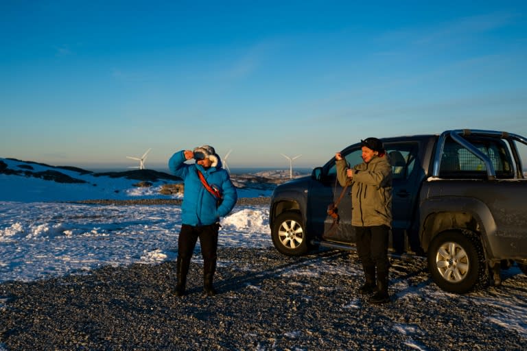 Reindeer herders Leif Arne Jama (R) and his brother John Kristian say the Storheia wind park deprives them of the best of their three winter grazing grounds (AFP/Jonathan NACKSTRAND)
