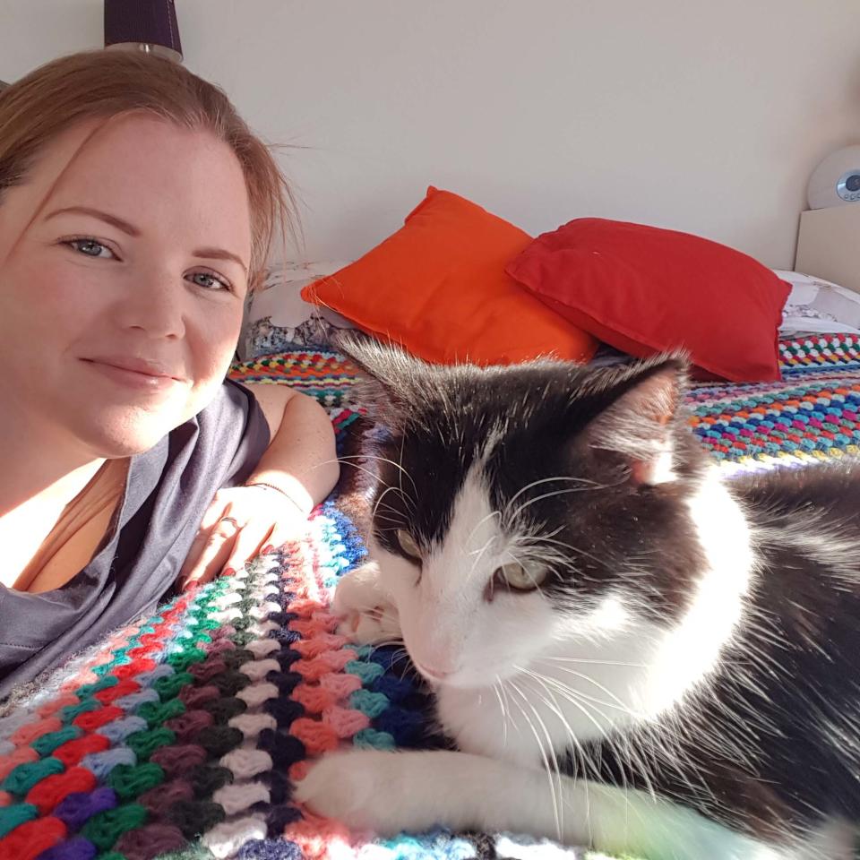 Louie the cat pictured with his owner Kirsty Dingwall. 