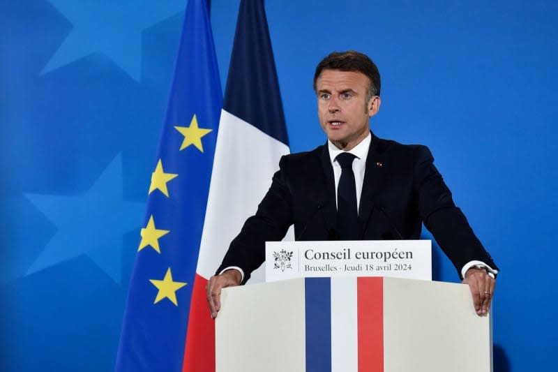 President of France Emmanuel Macron speaks during a press conference after the Special European Council meeting in Brussels. Macron has called on Europe to take steps towards greater independence, economic strength and dealing with its own security. Gaetan Claessens/European Council/dpa