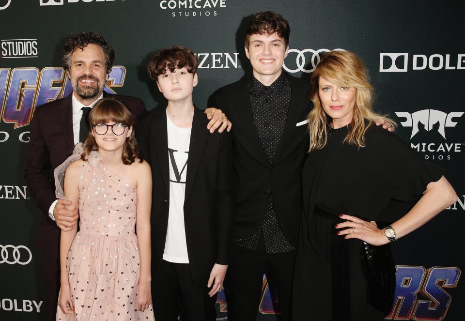 Mark Ruffalo (L), Sunrise Coigney (R), and family attend the Los Angeles World Premiere of Marvel Studios' "Avengers: Endgame"