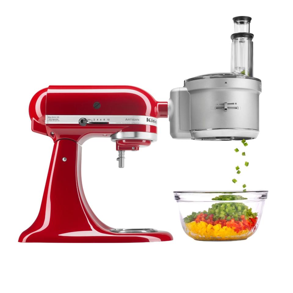 <p><strong>KitchenAid</strong></p><p>bestbuy.com</p><p><strong>$199.99</strong></p><p><a href="https://go.redirectingat.com?id=74968X1596630&url=https%3A%2F%2Fwww.bestbuy.com%2Fsite%2Fkitchenaid-ksm2fpa-food-processor-attachment-kit-silver%2F8125016.p%3FskuId%3D8125016&sref=https%3A%2F%2Fwww.goodhousekeeping.com%2Fcooking-tools%2Fg34431819%2Fbest-kitchenaid-attachments%2F" rel="nofollow noopener" target="_blank" data-ylk="slk:Shop Now;elm:context_link;itc:0;sec:content-canvas" class="link ">Shop Now</a></p><p>This all-in one attachment comes equipped with many functionalities you'll find highlighted in other attachments. You can julienne, shred, and slice fresh ingredients, and you can also adjust the thickness of the cut before you begin. Because it's designed to replace a food processor on your countertop, it can handle proteins, too. Our tests with this processor had no issues with any kind of vegetables, but choosing to work with softer proteins (or those that have been paired down in size) yielded best results.<br></p>