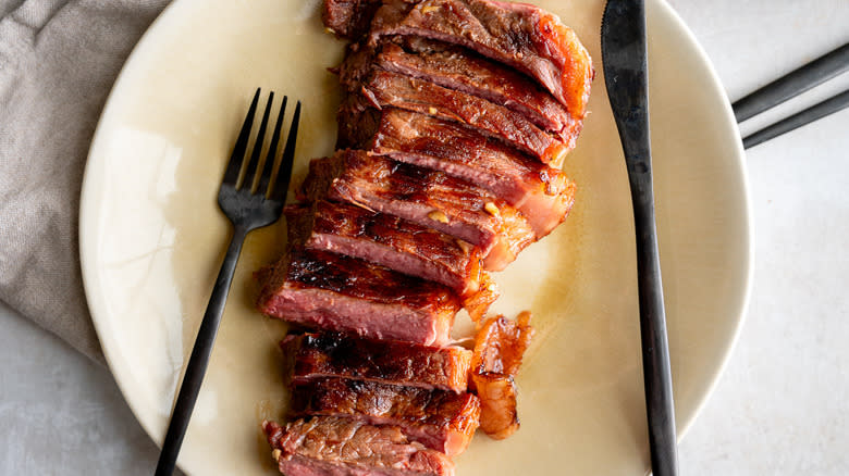 sliced soy-bourbon steak
