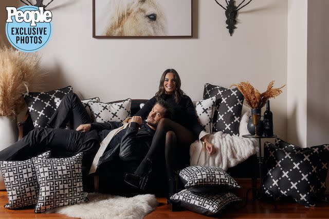 <p><a href="https://www.instagram.com/blakeshorter/" data-component="link" data-source="inlineLink" data-type="externalLink" data-ordinal="1">Blake Shorter</a></p> Paige DeSorbo and Craig Conover surrounded by pillows from Sewing Down South's new Paige 2.0 Collection.