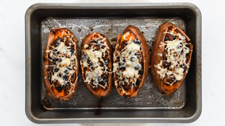 cheesy beef-stuffed sweet potatoes