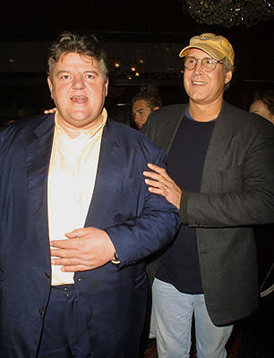 Robbie Coltrane and Chevy Chase at the New York premiere of Warner Brothers' Harry Potter and The Sorcerer's Stone