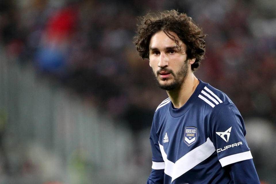 Bordeaux's French midfielder Yacine Adli looks on during the French L1 football match between FC Girondins de Bordeaux and Olympique Lyonnais (Lyon) at The Matmut Atlantique Stadium in Bordeaux, south-western France, on December 5, 2021. (Photo by ROMAIN PERROCHEAU / AFP) (Photo by ROMAIN PERROCHEAU/AFP via Getty Images)