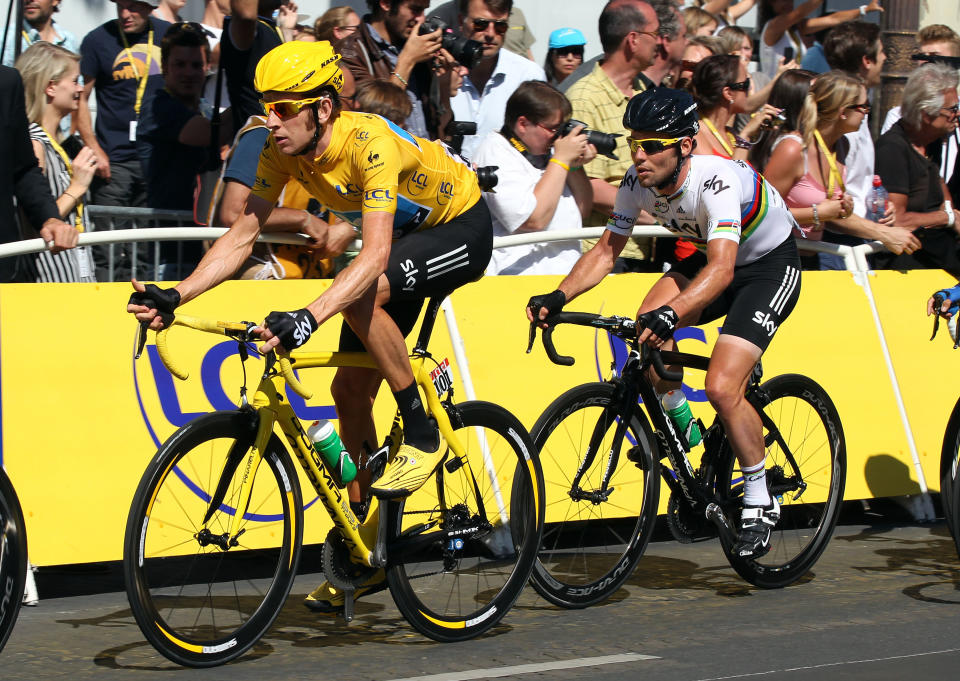 -	Cycling: Britain’s Bradley Wiggins won the 2012 Tour de France before clinching gold medla at the London Olympics.