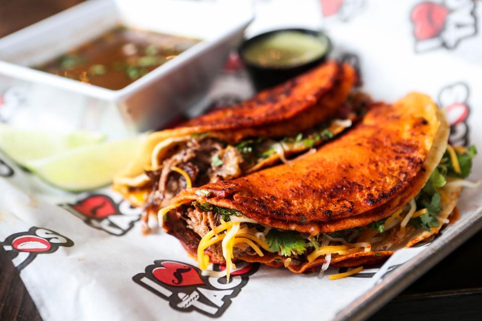 The Beef Birra from I Love Tacos on Bardstown Road features onion, cilantro and a squeeze of fresh lime juice, The brisket meat is slow cooked overnight. The adobo sauce is made with Chile Guajillo, ancho chili, cumin, oregano, garlic, cinnamon, rosemary and thyme. May 3, 2021